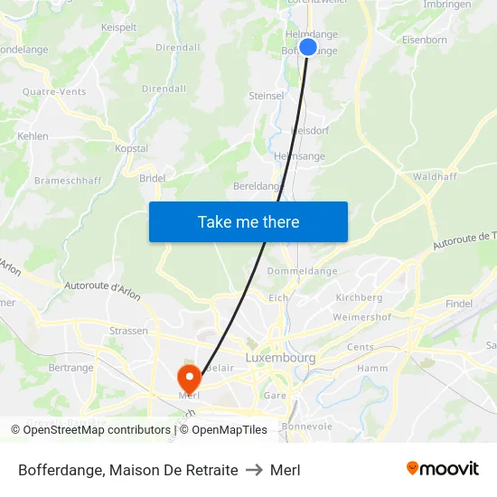Bofferdange, Maison De Retraite to Merl map