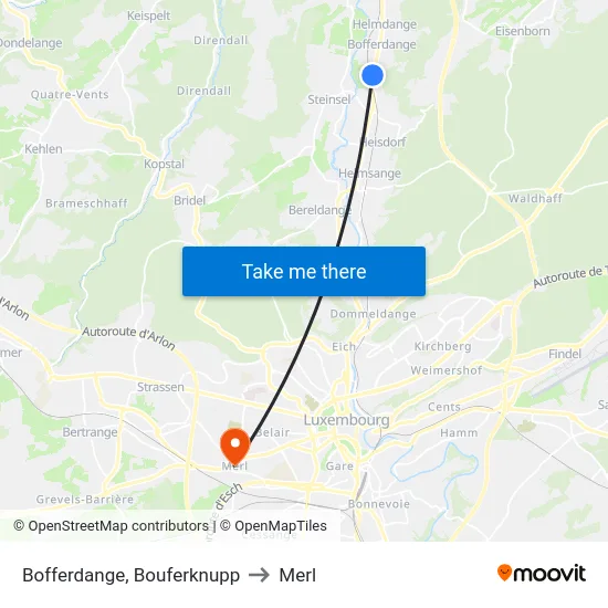 Bofferdange, Bouferknupp to Merl map