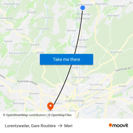 Lorentzweiler, Gare Routière to Merl map