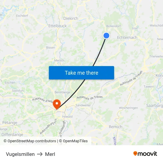 Vugelsmillen to Merl map