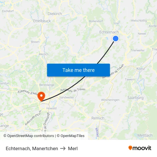 Echternach, Manertchen to Merl map