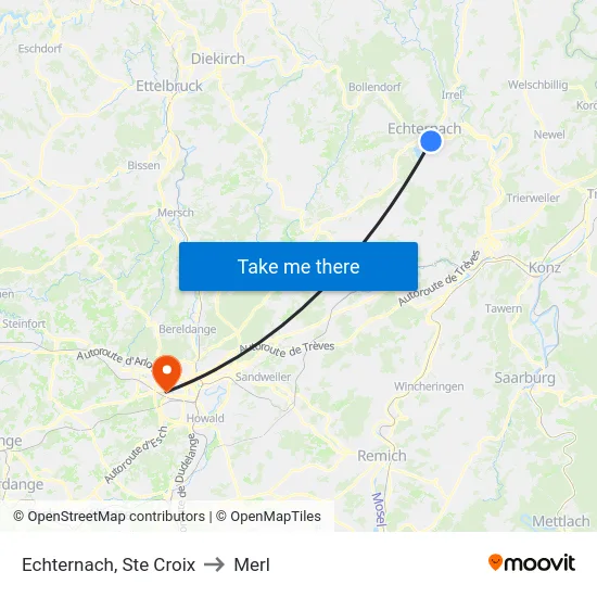 Echternach, Ste Croix to Merl map