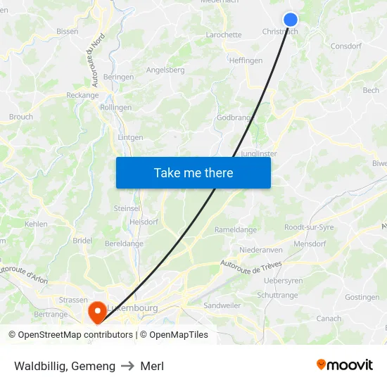 Waldbillig, Gemeng to Merl map