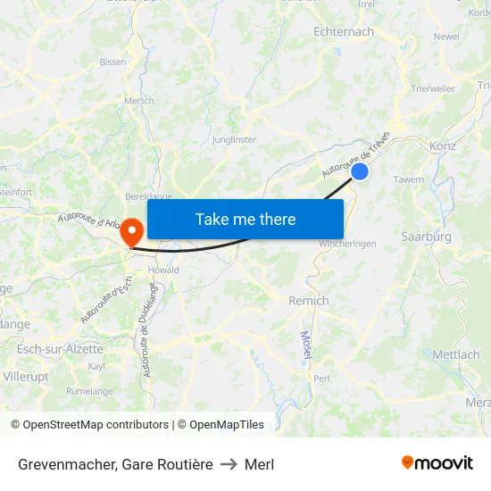Grevenmacher, Gare Routière to Merl map