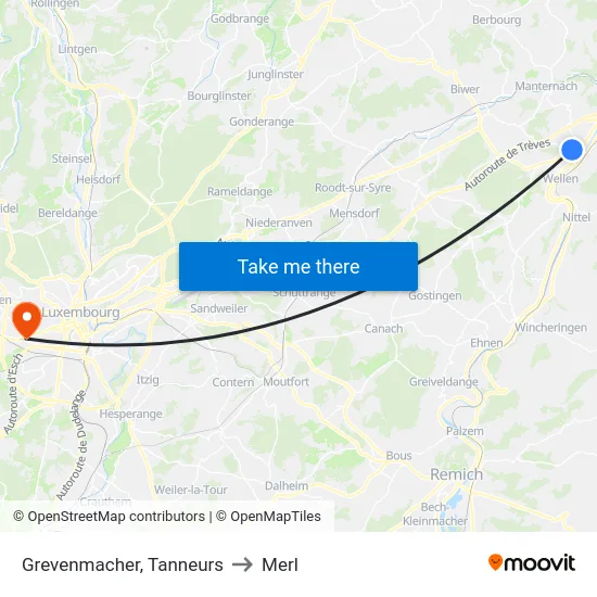 Grevenmacher, Tanneurs to Merl map