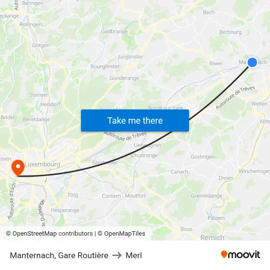 Manternach, Gare Routière to Merl map