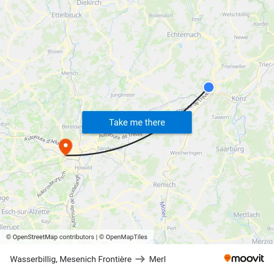 Wasserbillig, Mesenich Frontière to Merl map