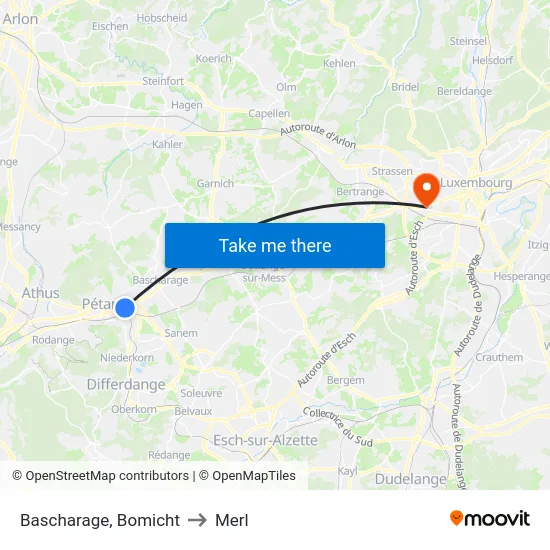 Bascharage, Bomicht to Merl map