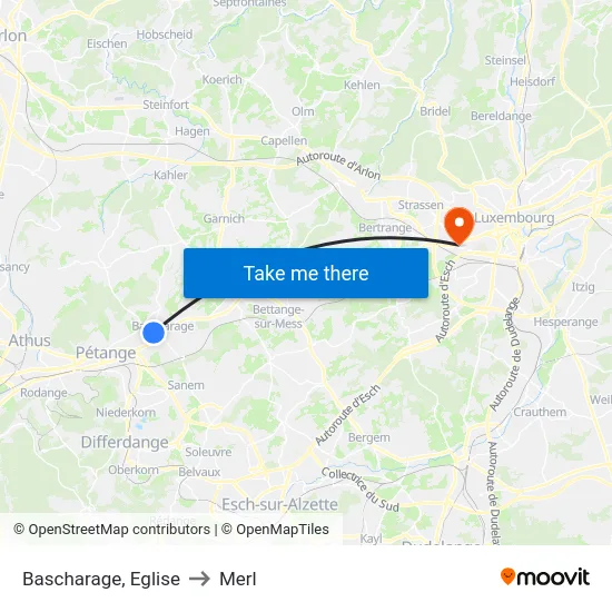 Bascharage, Eglise to Merl map