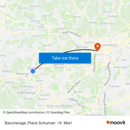 Bascharage, Place Schuman to Merl map