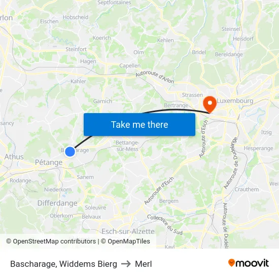 Bascharage, Widdems Bierg to Merl map