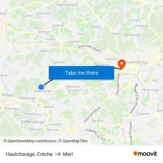 Hautcharage, Crèche to Merl map