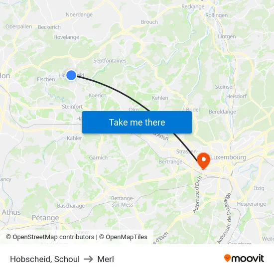 Hobscheid, Schoul to Merl map