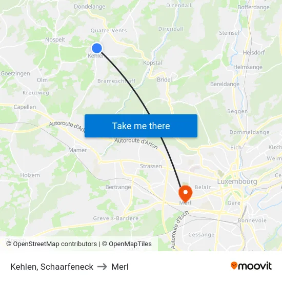 Kehlen, Schaarfeneck to Merl map