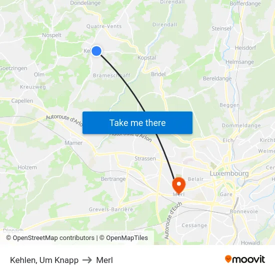 Kehlen, Um Knapp to Merl map