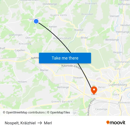 Nospelt, Kräizhiel to Merl map