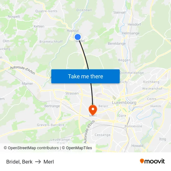 Bridel, Berk to Merl map