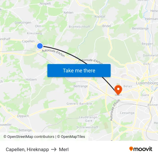 Capellen, Hireknapp to Merl map