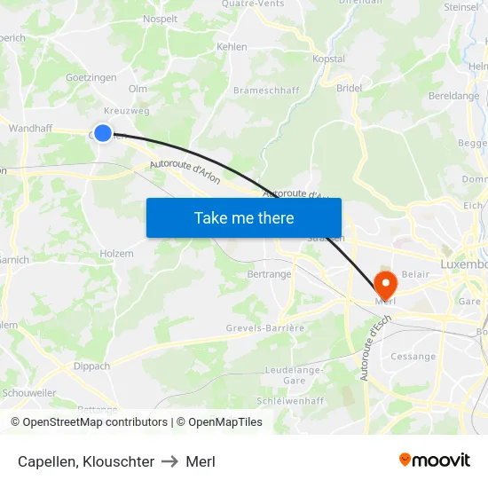 Capellen, Klouschter to Merl map