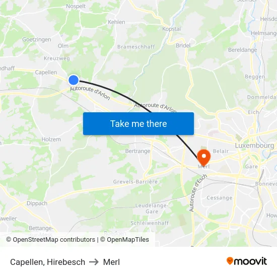 Capellen, Hirebesch to Merl map