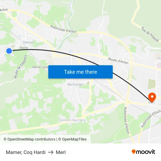 Mamer, Coq Hardi to Merl map