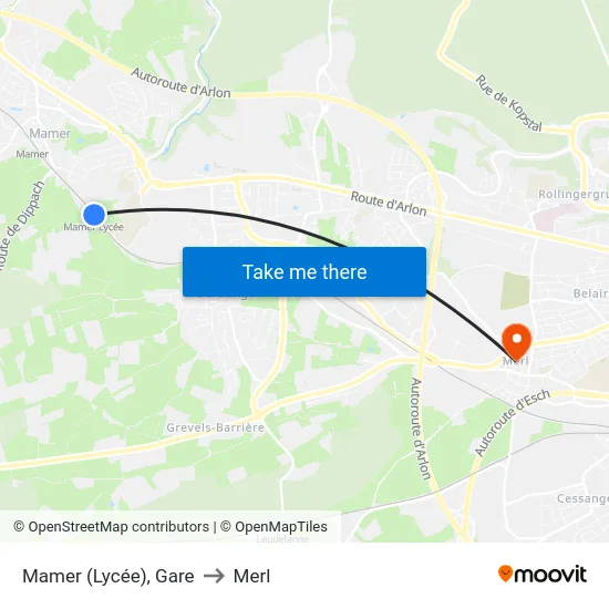 Mamer (Lycée), Gare to Merl map