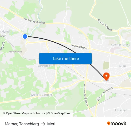 Mamer, Tossebierg to Merl map