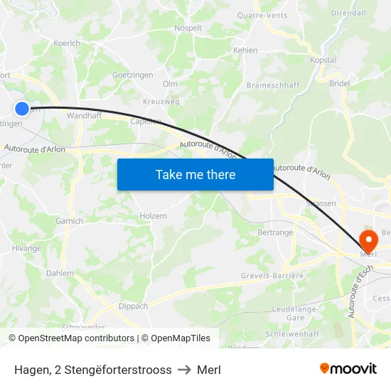 Hagen, 2 Stengëforterstrooss to Merl map