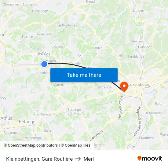 Kleinbettingen, Gare Routière to Merl map