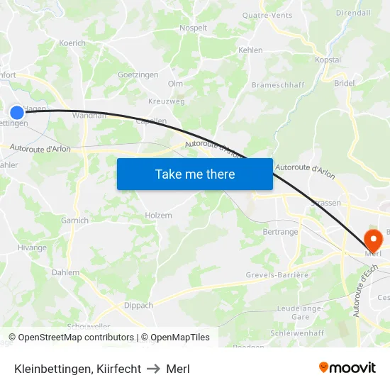 Kleinbettingen, Kiirfecht to Merl map