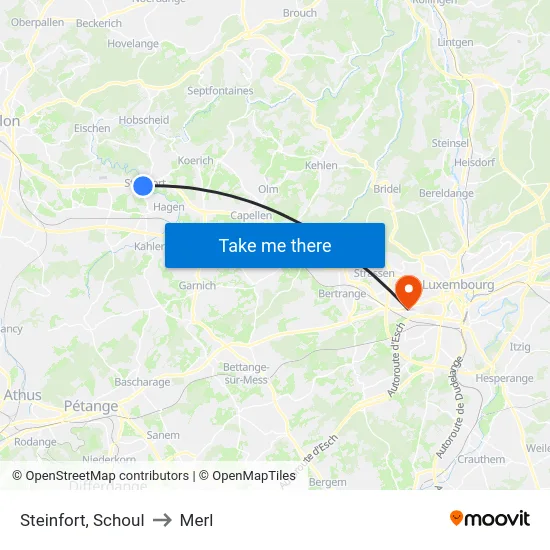 Steinfort, Schoul to Merl map