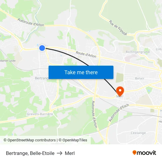 Bertrange, Belle-Etoile to Merl map