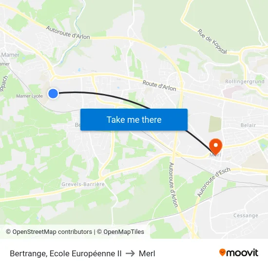 Bertrange, Ecole Européenne II to Merl map