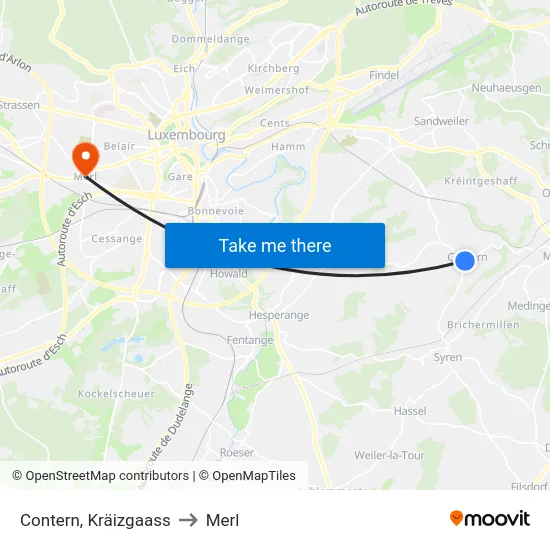 Contern, Kräizgaass to Merl map