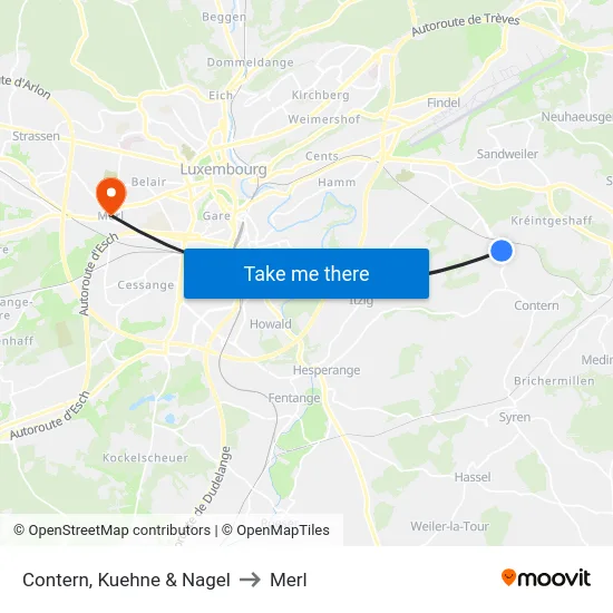 Contern, Kuehne & Nagel to Merl map
