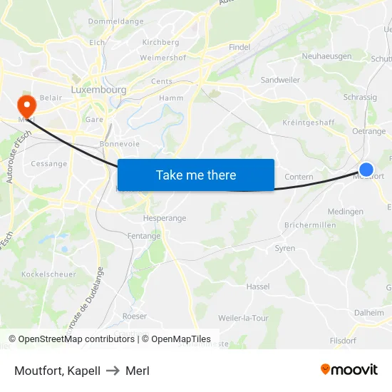 Moutfort, Kapell to Merl map