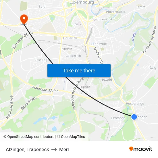 Alzingen, Trapeneck to Merl map