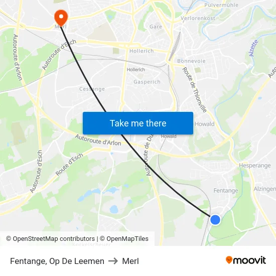Fentange, Op De Leemen to Merl map