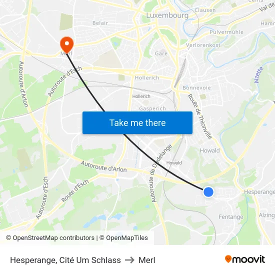 Hesperange, Cité Um Schlass to Merl map