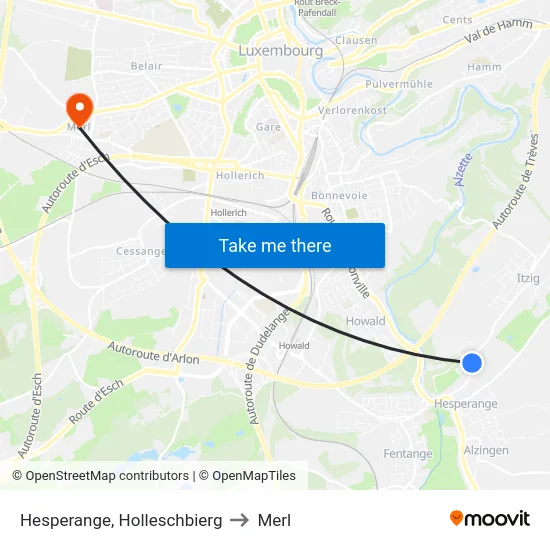 Hesperange, Holleschbierg to Merl map