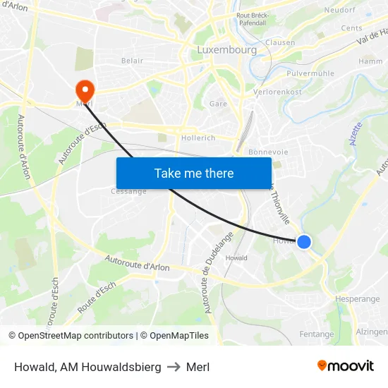 Howald, AM Houwaldsbierg to Merl map