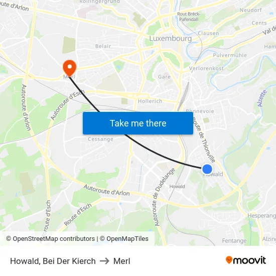 Howald, Bei Der Kierch to Merl map