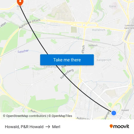 Howald, P&R Howald to Merl map
