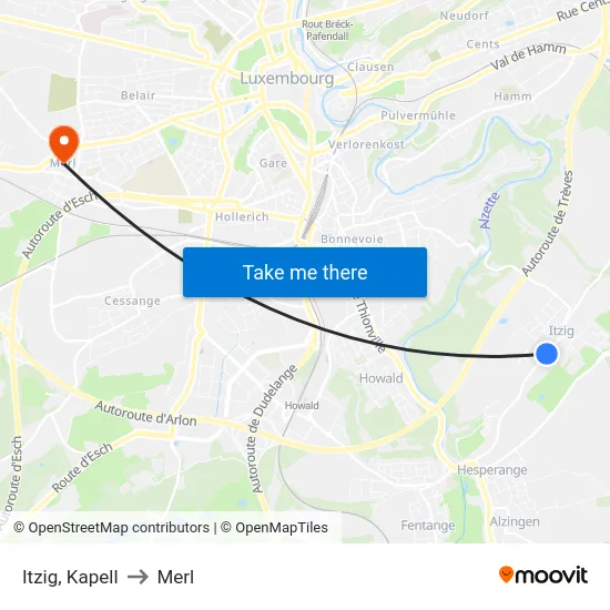 Itzig, Kapell to Merl map