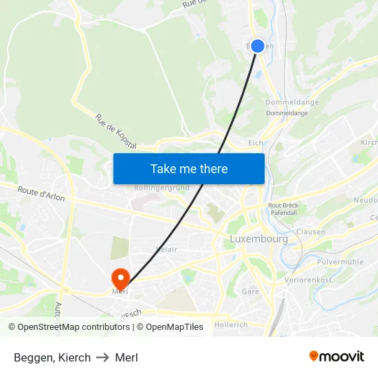Beggen, Kierch to Merl map