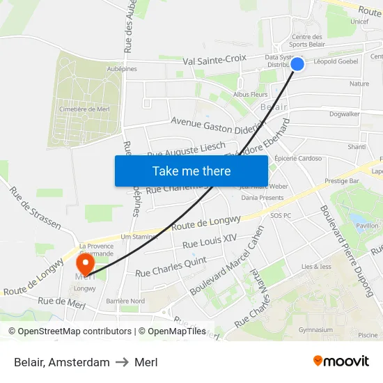 Belair, Amsterdam to Merl map
