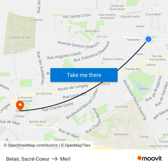 Belair, Sacré-Coeur to Merl map