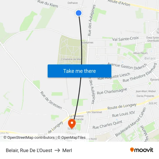 Belair, Rue De L'Ouest to Merl map