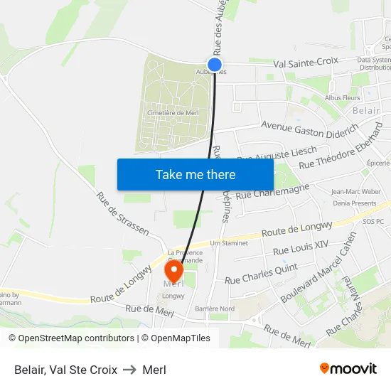 Belair, Val Ste Croix to Merl map