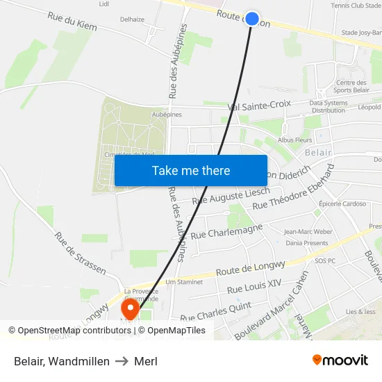 Belair, Wandmillen to Merl map